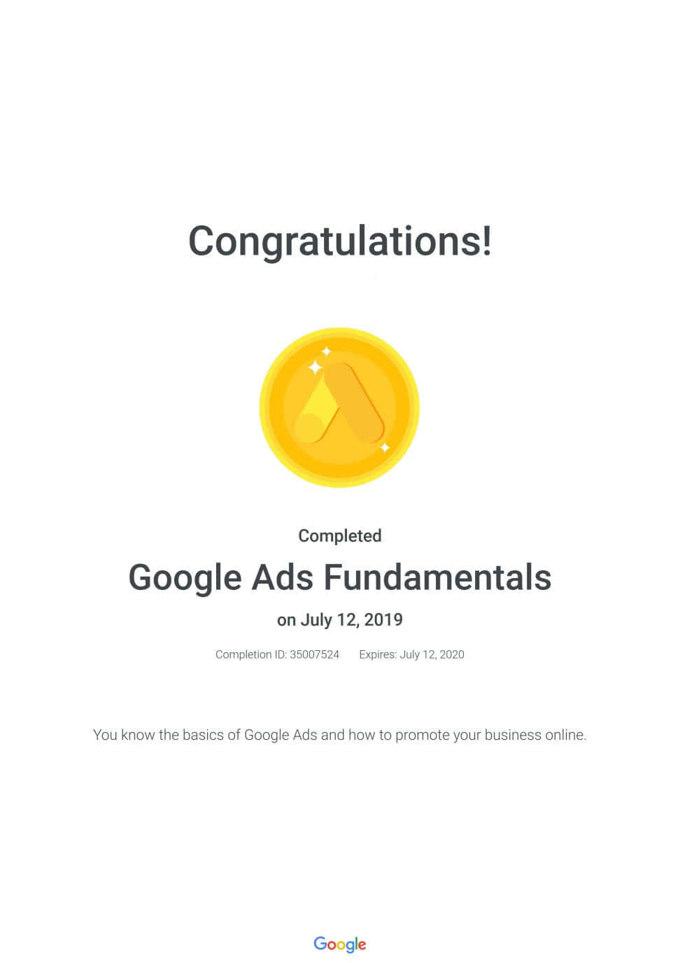 GOOGLE廣告原廠證照