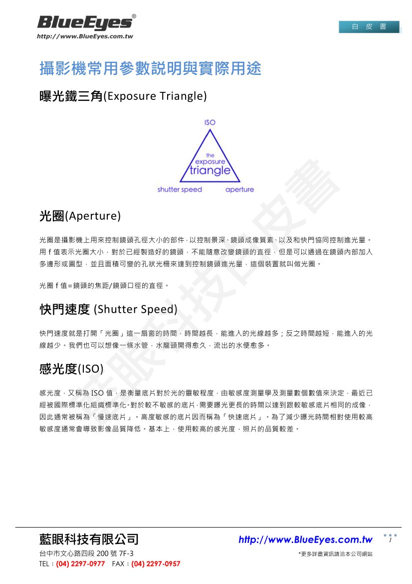 Common Camera Parameters Description and Actual Uses